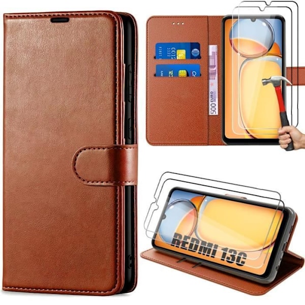 Coque - Xiaomi - Redmi 13C - Syntetisk Læder - Ridsefast - Stødabsorberende - Brun kastanj