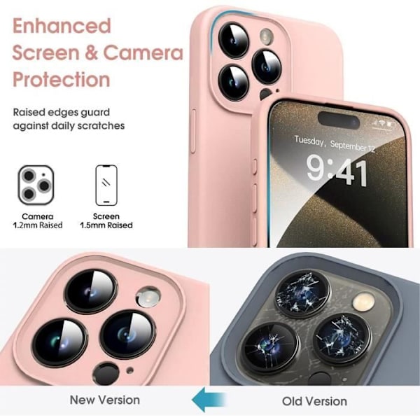 Fodral för iPhone 16 Pro Max - Smal stötsäker Matt Flytande Silikonskydd - Rosa + 2 härdade glasögon