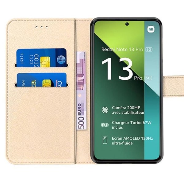 Coque - Xiaomi - Redmi Note 13 Pro 5G - Guld - Syntetisk Læder og TPU - Støttefunktion gyllene