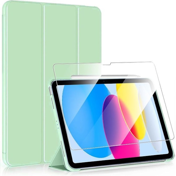 Coque + Härdat Glas för iPad A16 (11") / iPad 10 2022 (10,9" 10e Generation) Stötabsorberande Ställfunktion Sömn-Vakna Grön Grön