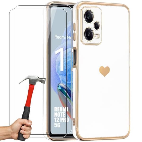 Coque - Xiaomi - Redmi Note 12 Pro 5G - Stötsäker - Lyx - Hjärtmotiv Vit