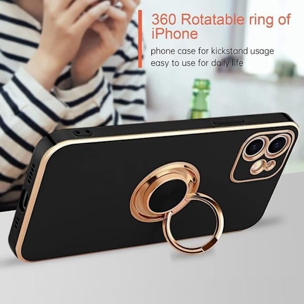 Ringfodral för iPhone 12 (6,1") Svart Lyxigt, Stötsäkert, modemjukt TPU Svart