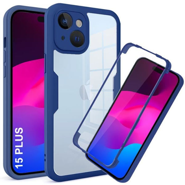 Coque - E.F.CONNECTION - för iPhone 15 Plus - Hård - Rep-Resistent - 360 Graders Skydd marinblå