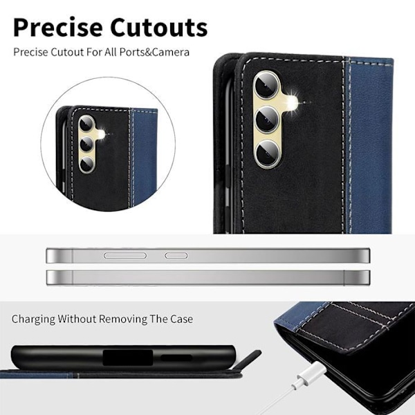 Coque + 2 Glashållare för Xiaomi Redmi Note 14 5G (ej för 4G) Skydd Fodral i Syntetläder Mjuk Mörkblå Marinblå, svart