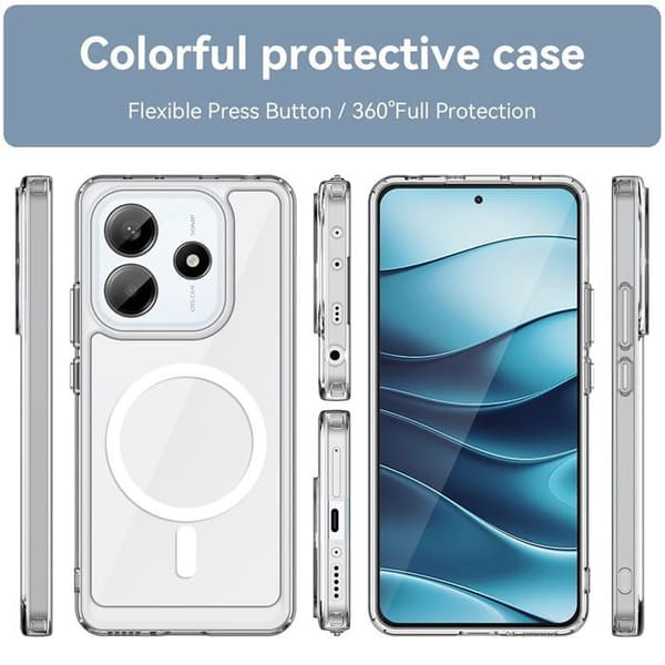 Skyddshölje - E.F.Connection® - Xiaomi Redmi Note 14 5G - Transparent - Magnetring - Stötsäker Transparent