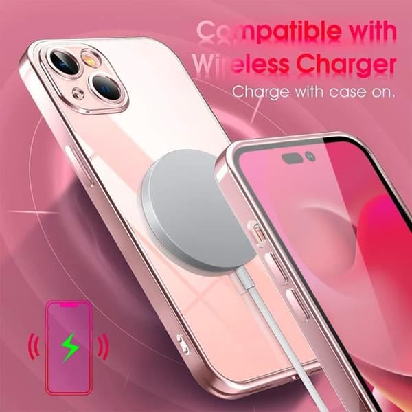 Skyddande skal - E.F.CONNECTION - för iPhone 14 - Transparent silikon - Rosa kant - Flexibelt Rosa