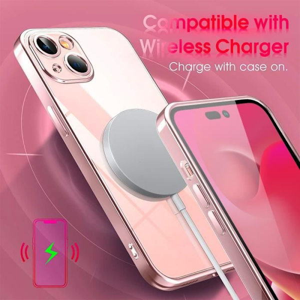 Skyddsfodral för iPhone 14 - E.F.CONNECTION - Transparent silikon med rosa kontur Rosa