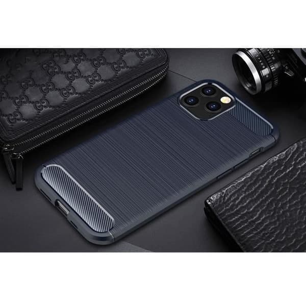 Coque + Härdat Glas - E.F.CONNECTION - för iPhone 12 Mini - Mjuk - Stötabsorberande - Kolfiber marinblå