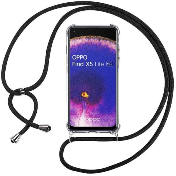 Taske til OPPO Find X5 Lite Anti-Shock forstærket gennemsigtig + sort skulderrem Klar / Svart