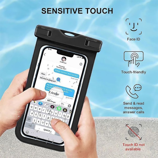 Vandtæt Case til Redmi Note 14/Note 14 Pro/Note 14 Pro Plus/Note 13/Note 12/Note 11/11S/Note 10 - Følsom Berøring - Sort Svart