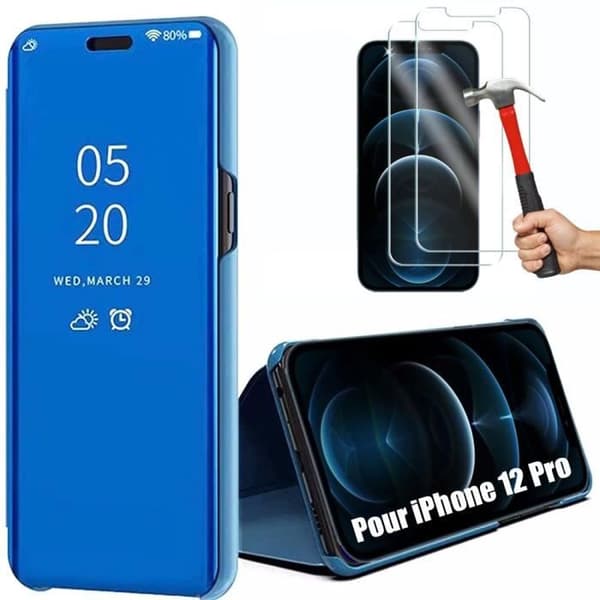 Skal för iPhone 12 Pro (6.1") - E.F.CONNECTION - Intelligent Smart View - Fram- och bakskydd - Blå Blå