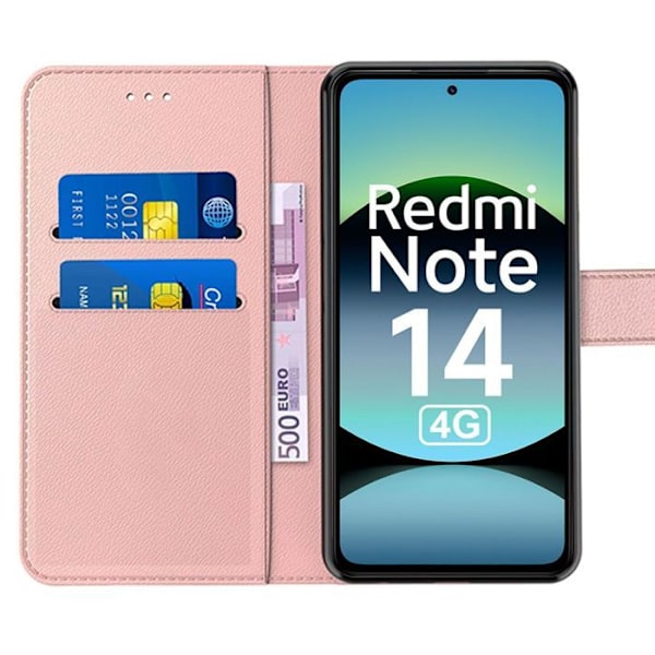 Skydd till Xiaomi Redmi Note 14 4G (inte för 5G) Flip-fodral Stöttålig Syntetiskt Läder Rosa med Kortficka Rosa