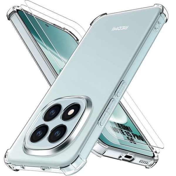 Fodral + 2 Stötsäkra Glas för Xiaomi Redmi Note 15 Pro 5G - Silikon Slankt Represistent Transparent