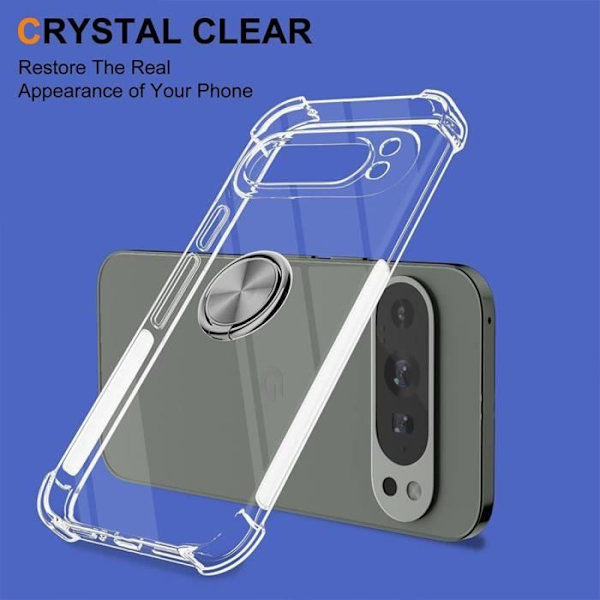 Fodral för Google Pixel 9 Pro XL, med 360 graders roterande silverringhållare