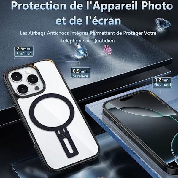 Skyddande silikon PC transparent antishock med svart magnetiskt stativ för Xiaomi Redmi 13C Transparent, svart