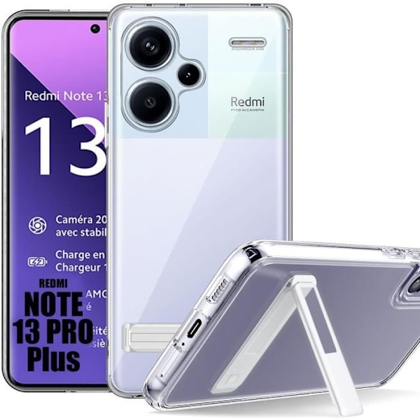 Stötsäkert fodral för Xiaomi Redmi Note 13 Pro+ 5G - Note 13 Pro Plus 5G - Transparent TPU-skydd med silverstöd