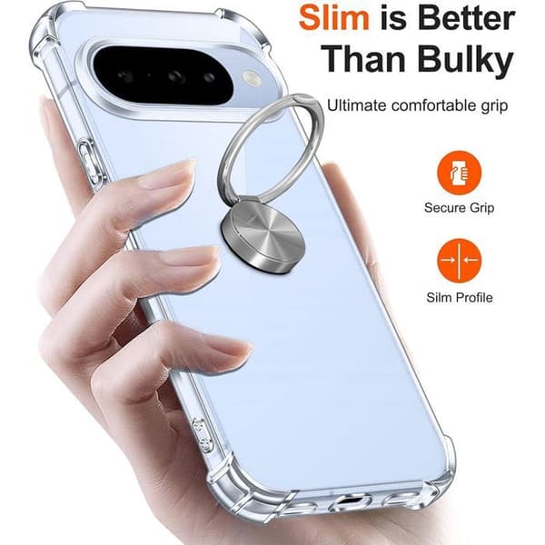 Skyddsfodral för Google Pixel 10 Pro, Stöttålig Transparent med Justerbart Silverringstöd Argenté, Transparent