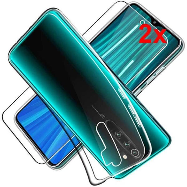 Beskyttelsesskal - MP4 TELECOM - Xiaomi Redmi Note 8 Pro - Transparent Silikone - Tempereret Glas - Ridseresistent