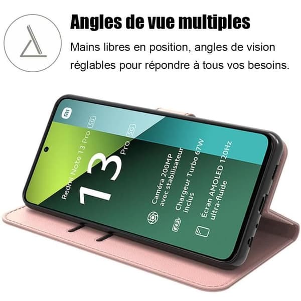 Coque - E.F.CONNECTION - för Xiaomi Redmi Note 13 Pro 5G - Rosa - PU-läder - Stöttålig med Stöd Rosa