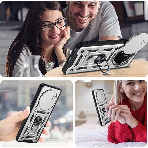 Skyddsfodral för Honor Magic 7 Lite, Stötsäker med Ring och Skjutbart Kameraskydd - Silver Silver