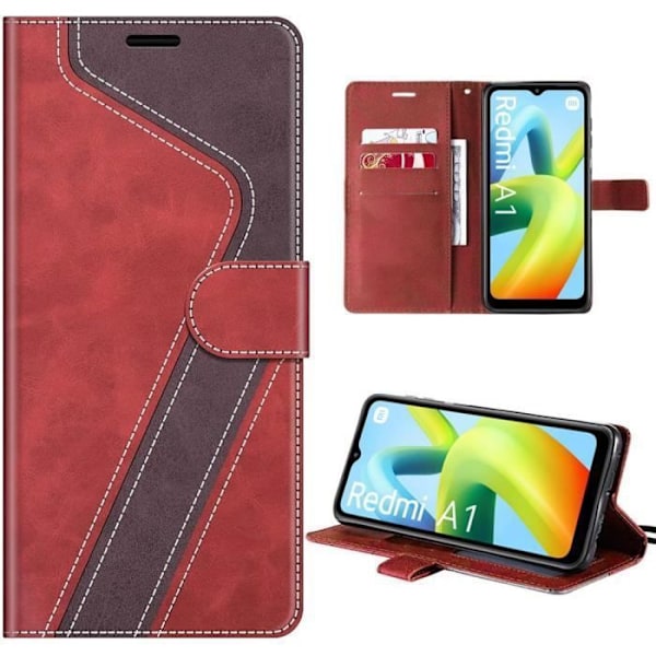 Coque för Xiaomi Redmi A1-A2 - PU-läderfoder - Fack för kort - Inbyggd ställning - Röd, Brun Rödbrun
