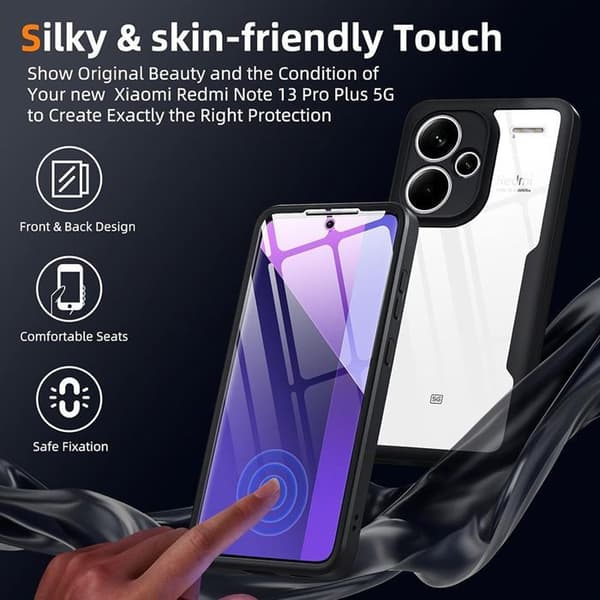 Coque Silicone - E.F.CONNECTION - För Xiaomi Redmi Note 13 Pro Plus 5G - Svart - Stötabsorberande - Heltäckande skydd Svart