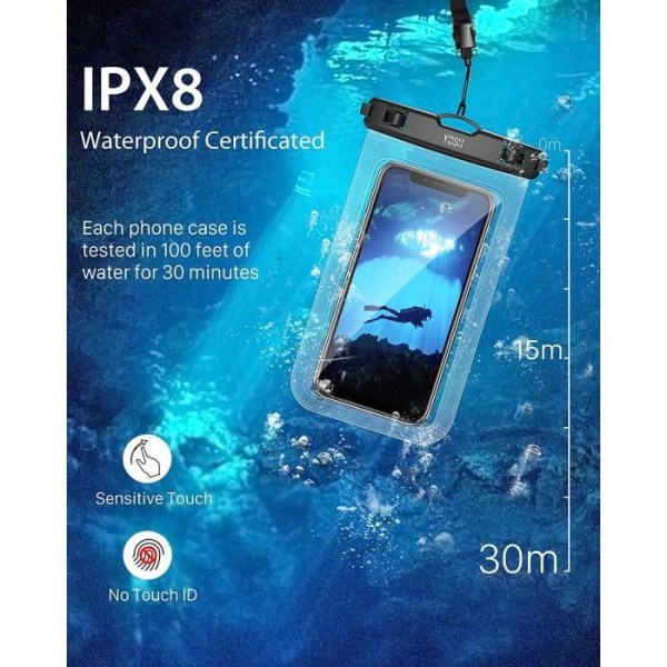 Vandtæt smartphonetaske [IPX8] Vandtæt telefontaske, universal smartphone vandtæt etui til iPhone 13 12 11 XS XR [i3363] C-Transparent