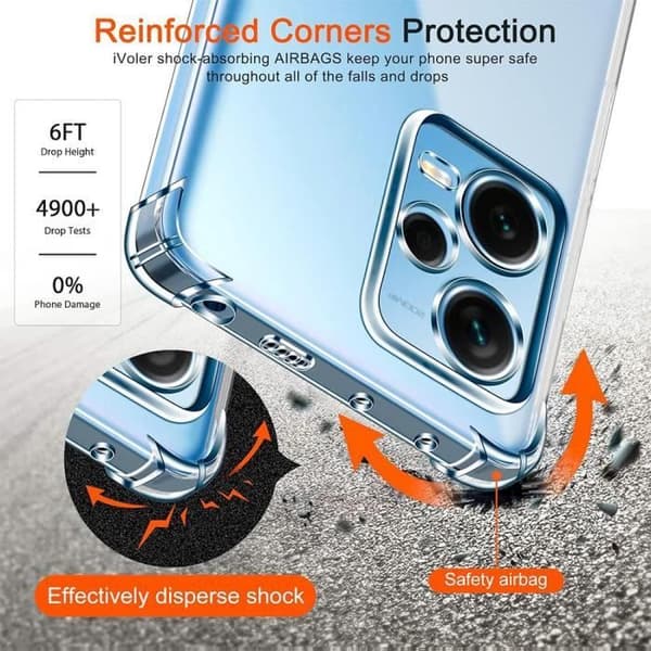 Coque - E.F.CONNECTION - För Xiaomi Redmi Note 12 Pro 5G - TPU Stötsäker - Transparent - 2 Härdat Glas Transparent