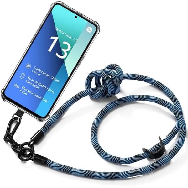 Coque - E.F.CONNECTION - För Xiaomi Redmi Note 13 4G - Stötsäker - Transparent - Avtagbar axelrem Blå