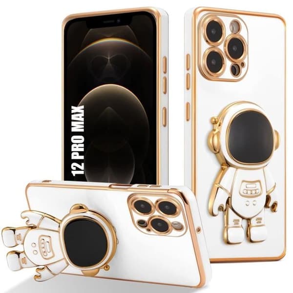 Skyddsskal - E.F.CONNECTION - för iPhone 12 Pro Max - Astronautmönster - Silikon TPU - Vit Vit