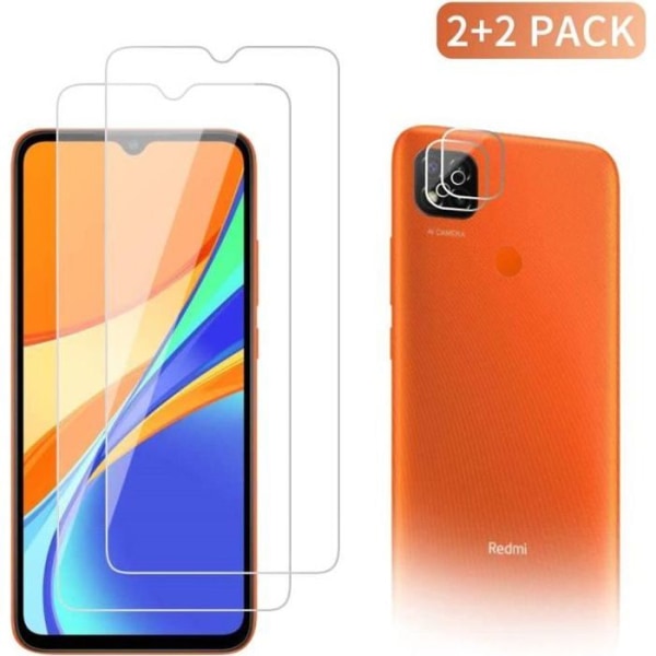 2-pack härdat glas för Xiaomi Redmi 9C /Redmi 10A skärmskydd + 2-pack härdat glas baksida kameraskydd anti repor