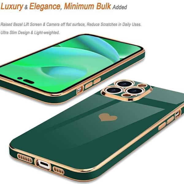 Skyddsfodral till iPhone 14 Pro Max - E.F.CONNECTION - Hjärtmönster - Svart - Stötsäkert - Midnattsgrön Nattgrönt