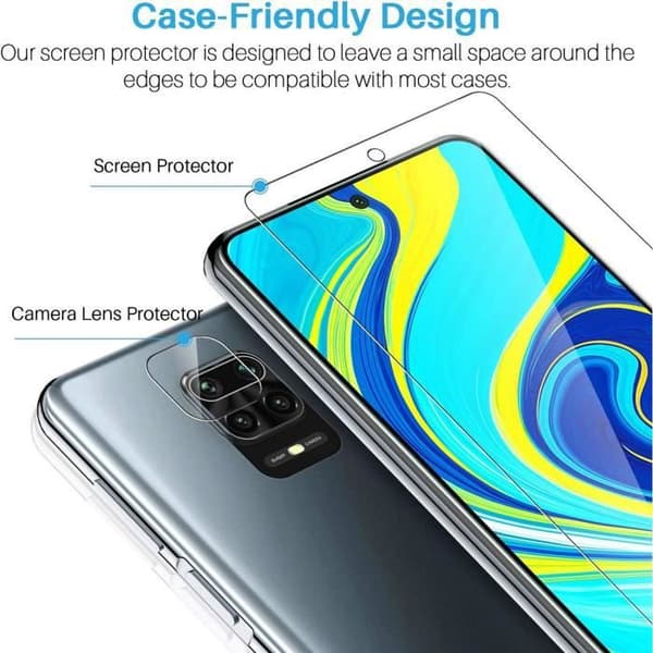 Härdat glas för Redmi Note 9 Pro - Note 9S [2 delar] + bakre kameraskydd [2 delar] Transparent