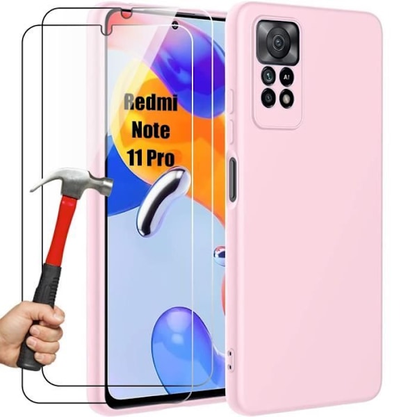 Coque + Täckta Glas - Xiaomi - Redmi Note 11 Pro/12 Pro 4G - Silikon TPU - Matt Effekt - Ljust Rosa Ljusrosa