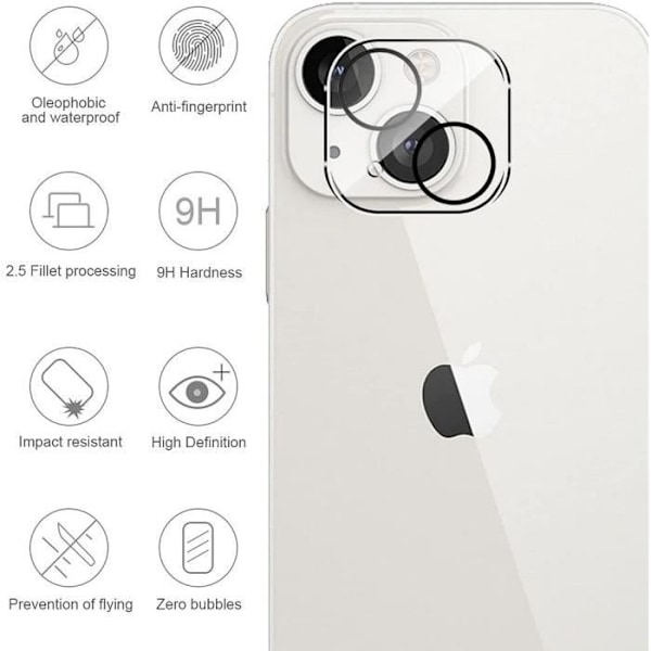 2 Fuld objektiv kamerabeskyttelse i E.F. Connection hærdet glas til iPhone 13 (6.1") Transparent