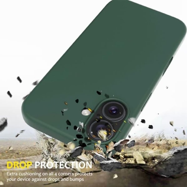 Cover til iPhone 16, Ultra Slim Beskyttelse Blød Mat Effekt Flydende Silikone Midnight Green