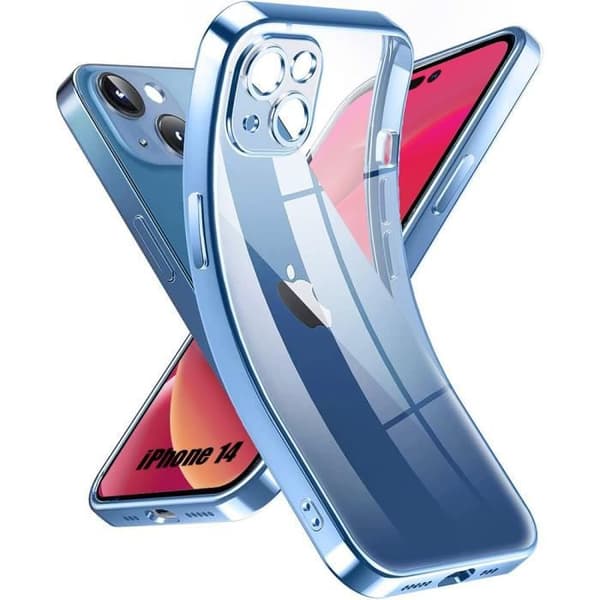 Coque - E.F.CONNECTION - för iPhone 14 - Mjuk - Transparent med Blå Kant Blå