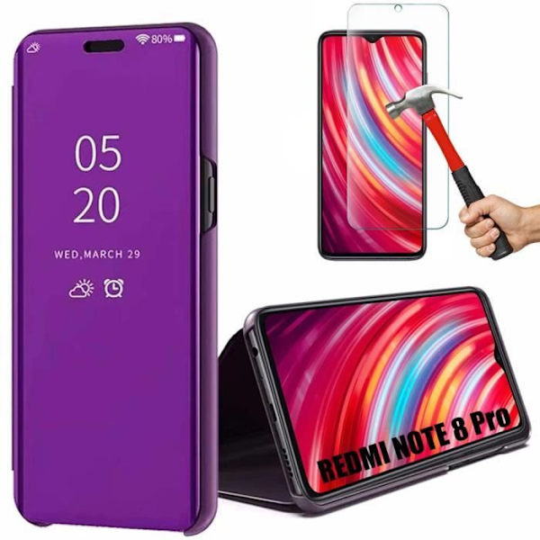 Etui til Redmi Note 8Pro (6,53") Spejleffekt Tanlucent Vindue Forstærket Beskyttelse Sølv silver