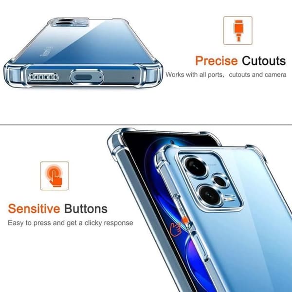 Coque - E.F.CONNECTION - För Xiaomi Redmi Note 12 Pro 5G - TPU Stötsäker - Transparent - 2 Härdat Glas Transparent