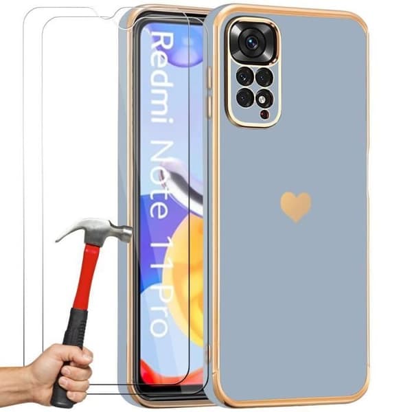 Coque + 2 Tåliga Glas - E.F.CONNECTION - För Xiaomi Redmi Note 11 Pro/12 Pro - Blå - Stöt resistent - Silikon Blå