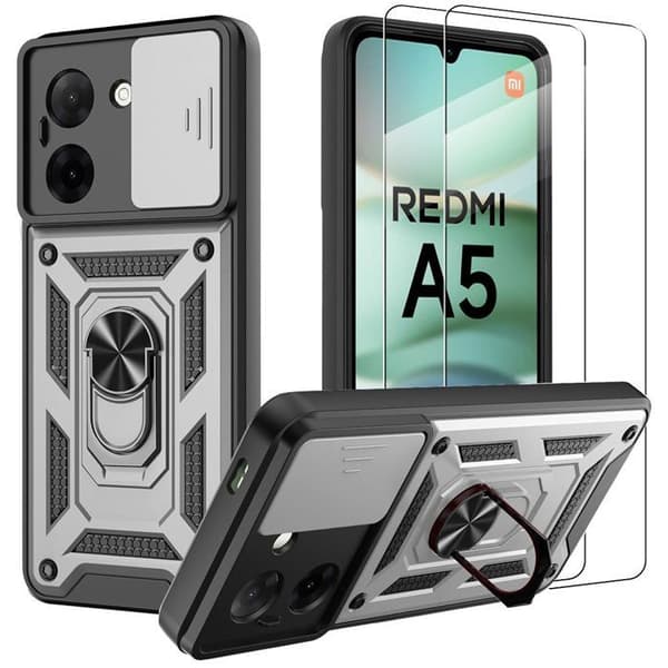 Skyddsskal - E.F.CONNECTION - För Xiaomi Redmi A5 - Stötresistent - Repbeständig - Silver med ring Silver
