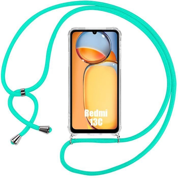 Taske til Xiaomi Redmi 13C blød forstærket beskyttelse + justerbar skulderrem turkis