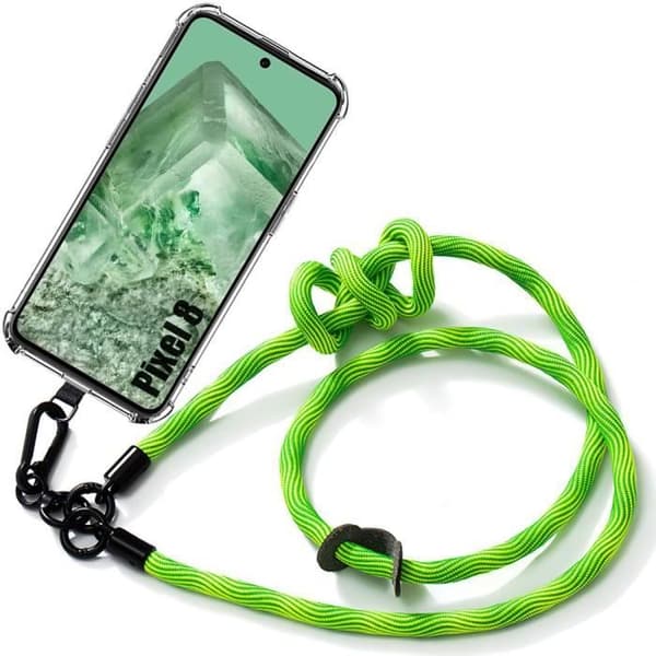 Coque Cordon - E.F.CONNECTION - för Google Pixel 8 - Transparent Skydd - Stötabsorberande - Avtagbart Snöre Grönt Grön