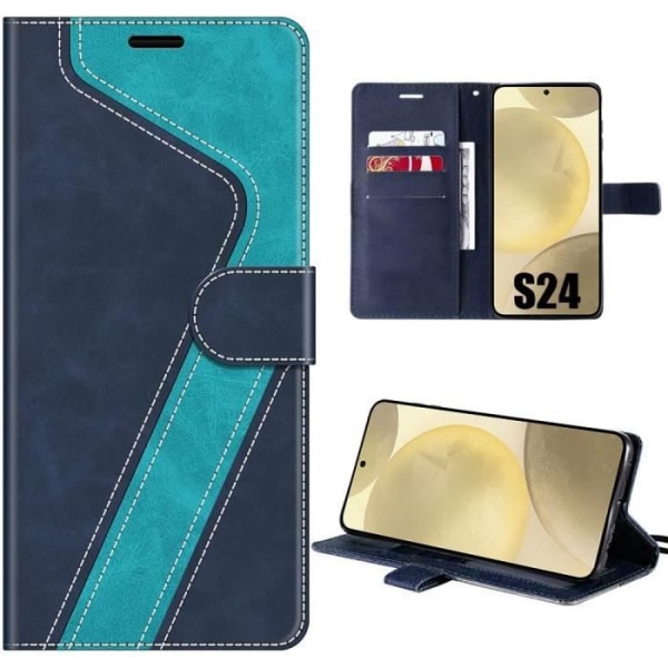 Coque Flip Case - Samsung - Galaxy S24 - Syntetiskt läder Blå - Stötsäker - Magnetisk Blå