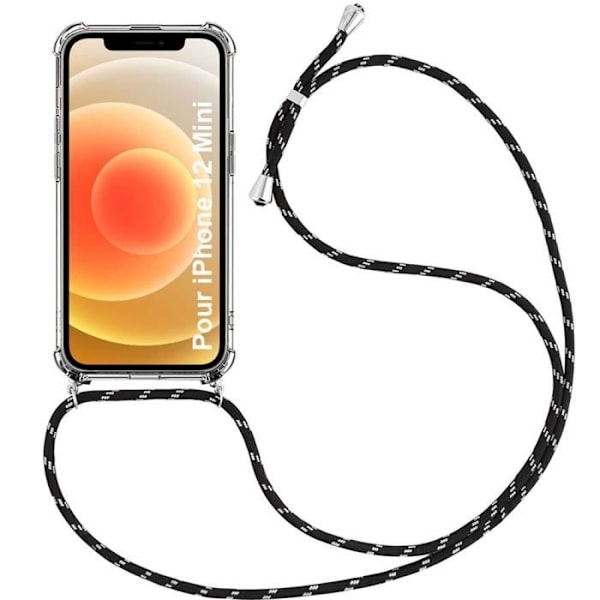 Cover til iPhone 12 Mini (5,4") Forstærket hjørne AntiShock beskyttelse Forstærkede anti-ridse hjørner medfølger Kæde Sort Transparent-svart