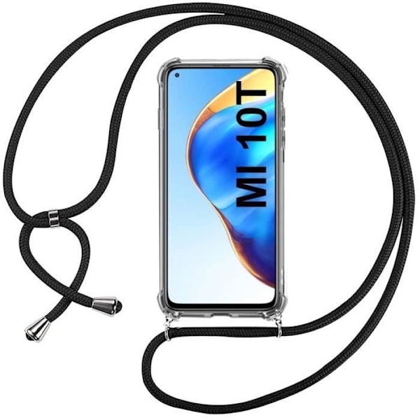 Skyddsskal - E.F.CONNECTION - Xiaomi Mi 10T - Flexibelt - Transparent-Svart - Justerbar Snodd Transparent-svart