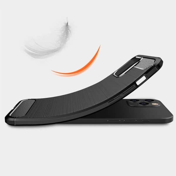 Coque + Härdat Glas - E.F.CONNECTION - för iPhone 12 Mini - Kolfiber - Svart - Mjuk Svart