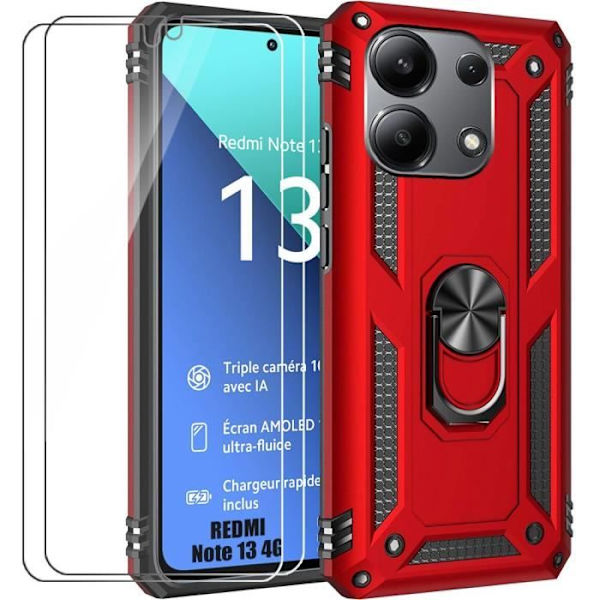 Coque - Xiaomi - Redmi Note 13 4G - Rød - Forstærket Stødsikring - 360° Støtte Röd