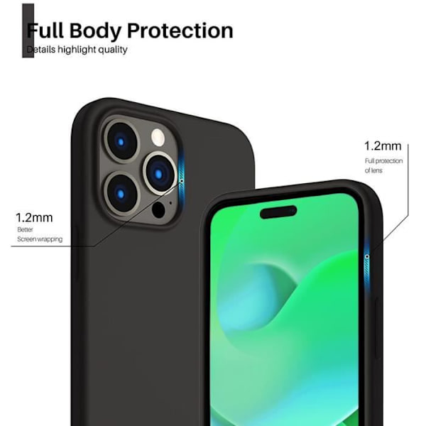 Svart silikonfodral för iPhone 14 Pro Max + 2 härdade skyddsglasögon Svart