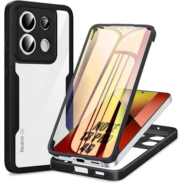 Fodral till Xiaomi Redmi Note 13 Pro 4G (inte för 5G) - Fullständigt skydd Mjuk TPU Fram och hård PC Baksida - Svart